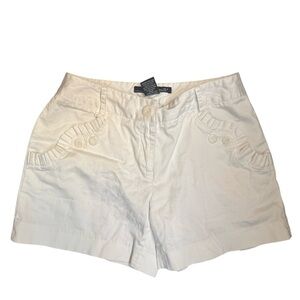 WILLI SMITH Shorts Womens SZ 2 White Stretch Chino Ruffle Cotton Stretch EUC